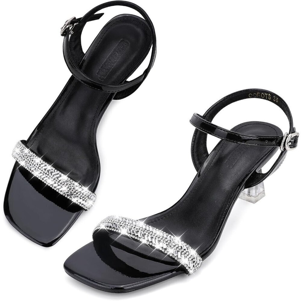 🆕Women's Black  Rhinestone Kitten Heels Wedding Pumps Formal Comfortable Shoes